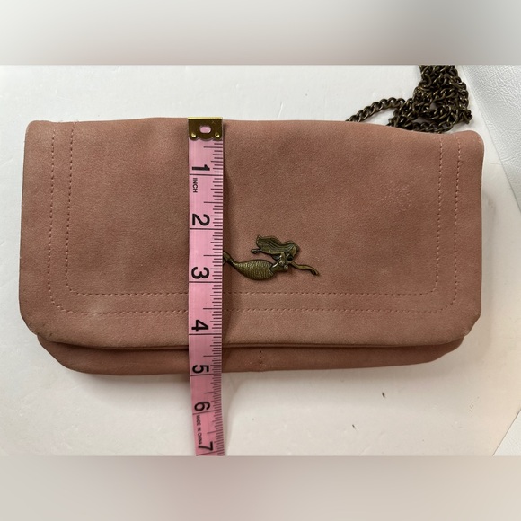 Mauve Dusty Pink Mermaid Faux Suede Crossbody with Brass Tone Hardware - Picture 8 of 11
